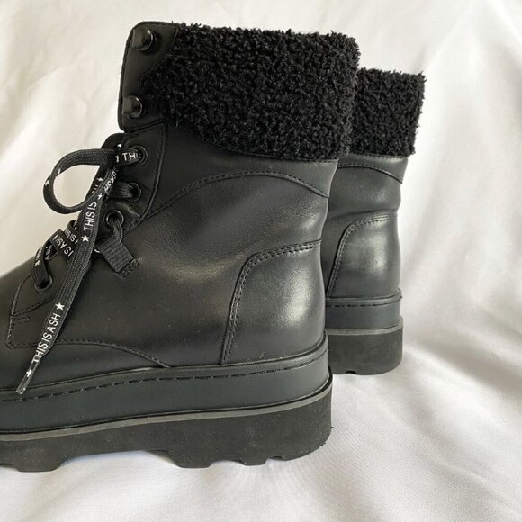 ASH SIBERIA BLACK LEATHER SHEARLING LACE UP WINTER BOOTS - 37 (6) - Picture 7 of 8